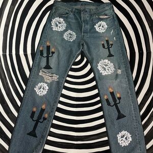 DENIM TEARS × Virgil Abloh "Message In A Tear" printed Levi 501